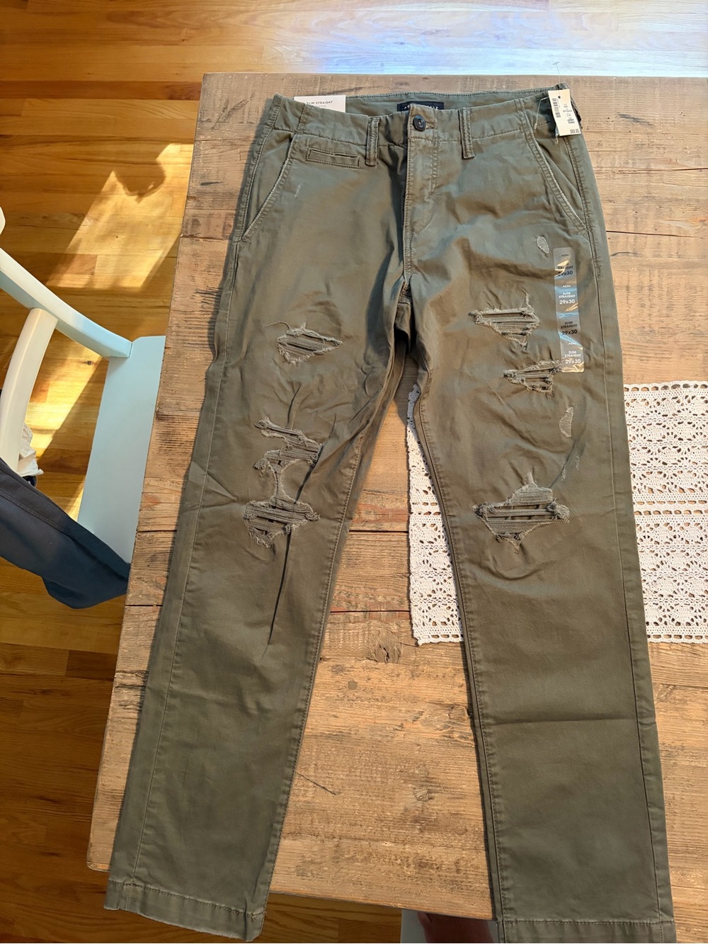 Aeropostale Olive Green Ripped Chino Pants